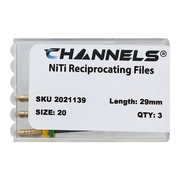 Channels RF Reciprocating Endo File 29 mm Size 20.06 Nickel Titanium Yellow 3/Pk