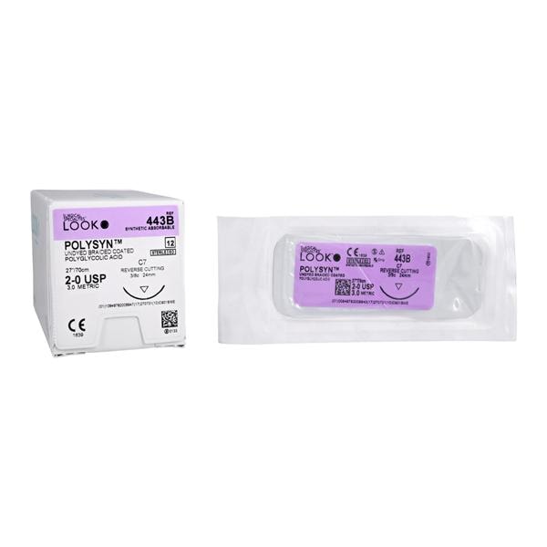 Polysyn Suture 2-0 27" Polyglycolic Acid Braid C-7 Undyed Bx