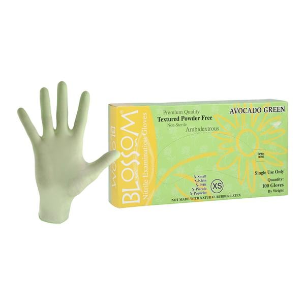 Blossom Nitrile Exam Gloves X-Small Avocado Green Non-Sterile, 10 BX/CA