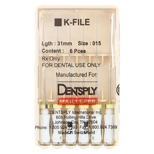 Hand K-File 31 mm Size 15 Stainless Steel White 6/Pk