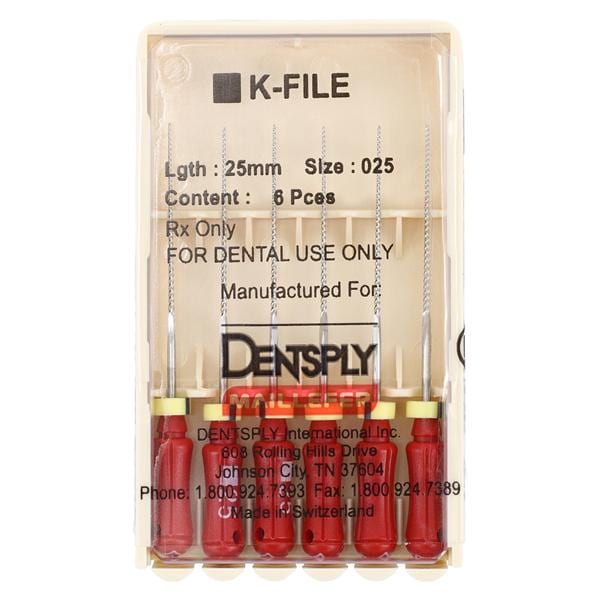 Hand K-File 25 mm Size 25 Stainless Steel Red 6/Pk