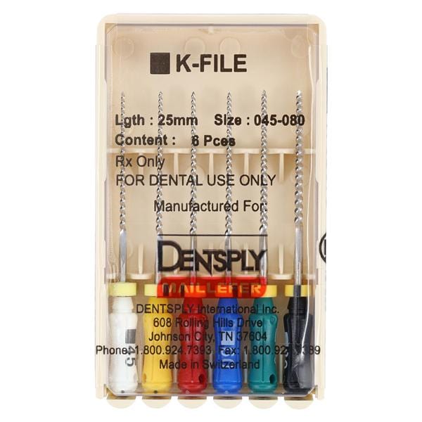 Hand K-File 25 mm Size 45-80 Stainless Steel Assorted 6/Pk