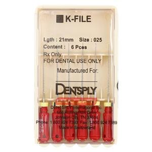 Hand K-File 21 mm Size 25 Stainless Steel Red 6/Pk