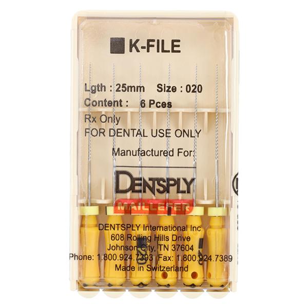 Hand K-File 25 mm Size 20 Stainless Steel Yellow 6/Pk