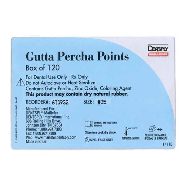 Hand Rolled Gutta Percha Points Size 35 Green 6Vls/Bx