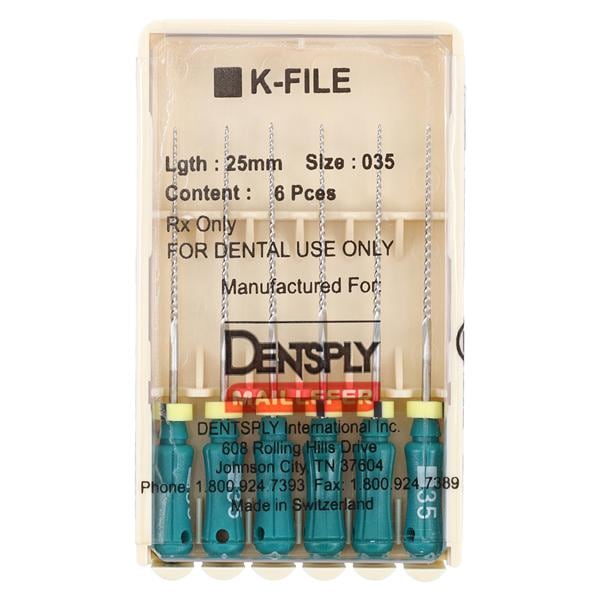 Hand K-File 25 mm Size 35 Stainless Steel Green 6/Pk