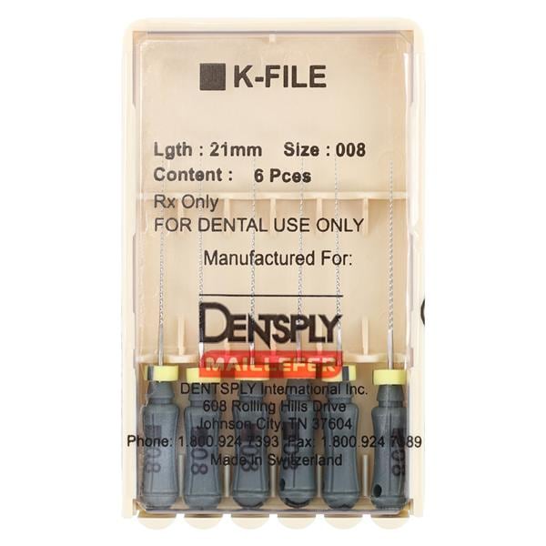Hand K-File 21 mm Size 8 Stainless Steel Grey 6/Pk