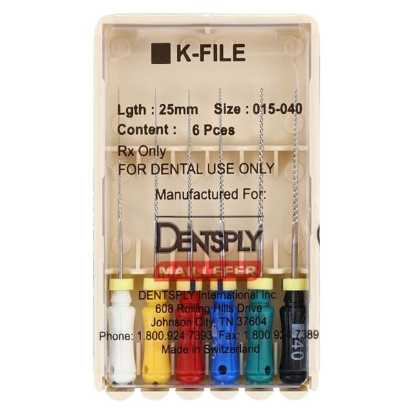 Hand K-File 25 mm Size 15-40 Stainless Steel Assorted 6/Pk