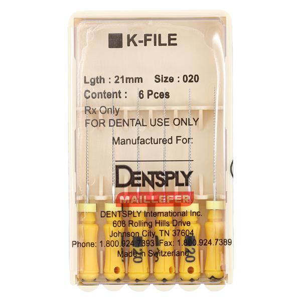 Hand K-File 21 mm Size 20 Stainless Steel Yellow 6/Pk