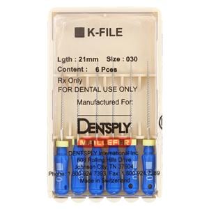 Hand K-File 21 mm Size 30 Stainless Steel Blue 6/Pk