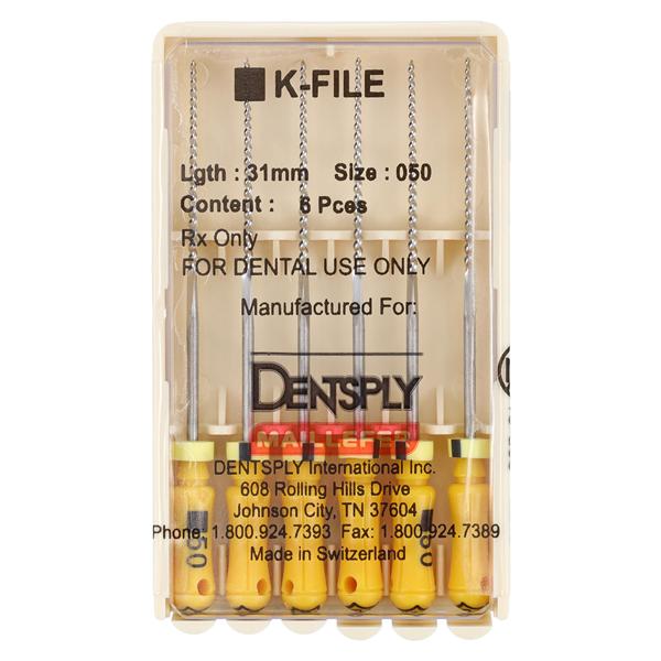 Hand K-File 31 mm Size 50 Stainless Steel Yellow 6/Pk
