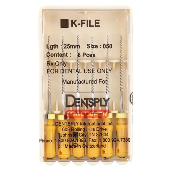 Hand K-File 25 mm Size 50 Stainless Steel Yellow 6/Pk