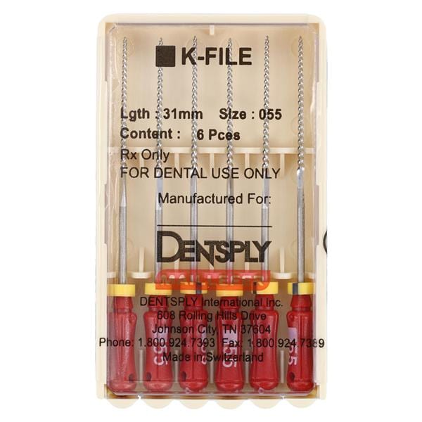 Hand K-File 31 mm Size 55 Stainless Steel Red 6/Pk