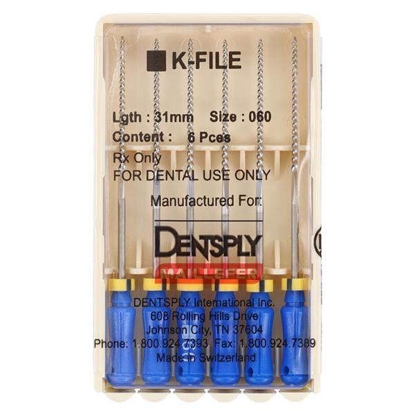 Hand K-File 31 mm Size 60 Stainless Steel Blue 6/Pk
