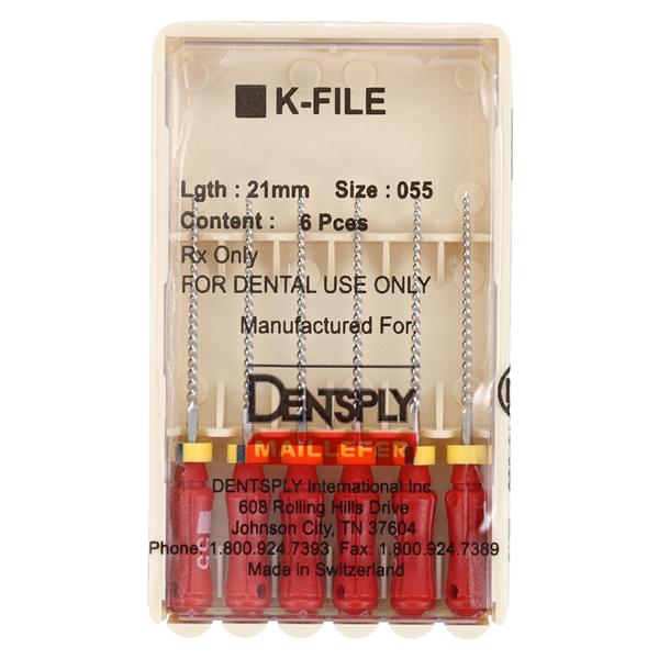 Hand K-File 21 mm Size 55 Stainless Steel Red 6/Pk