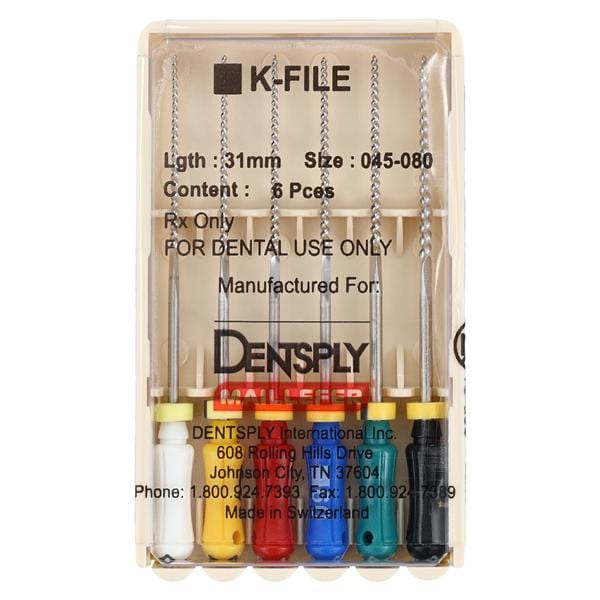 Hand K-File 31 mm Size 45-80 Stainless Steel Assorted 6/Pk