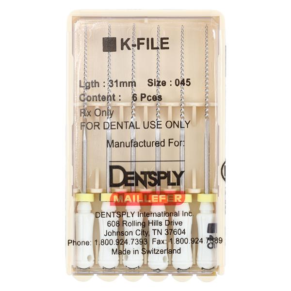 Hand K-File 31 mm Size 45 Stainless Steel White 6/Pk