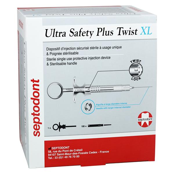 Ultra Safety Plus Twist XL Self Aspirating Syringe 25 Gauge Long Red 100/Bx