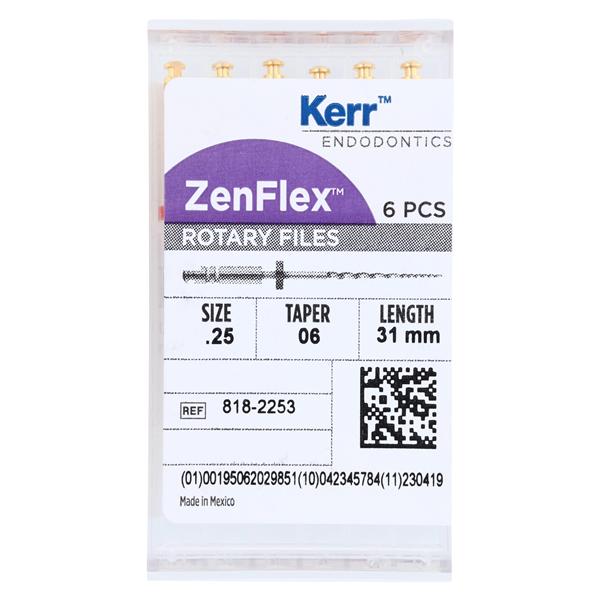 ZenFlex Shaping File 31 mm Size 25 Nickel Titanium .06 6/Pk