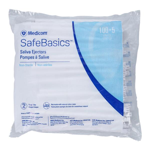 SafeBasics Saliva Ejectors White White Tip 105/Bg