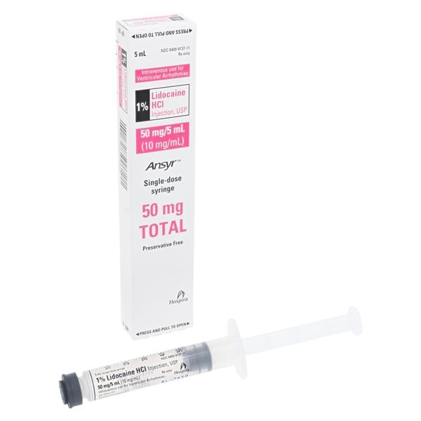 Lidocaine HCl Injection 1% Preservative Free Cardiac Use Ansyr Syringe 5mL Each