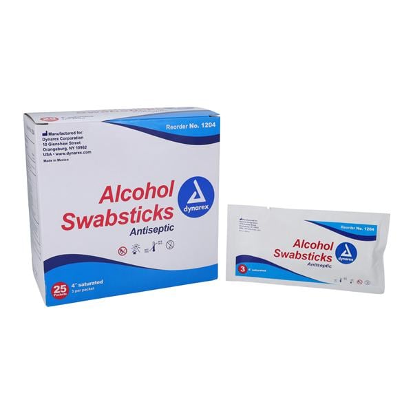 Prep Swabstick Isopropyl Alcohol 70% 3's 4", 10 BX/CA