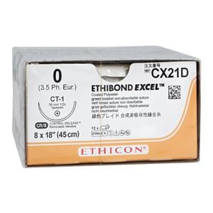 Ethibond Excel Suture 0 8-18" Polyester Braid CT-1 Green 12/Bx