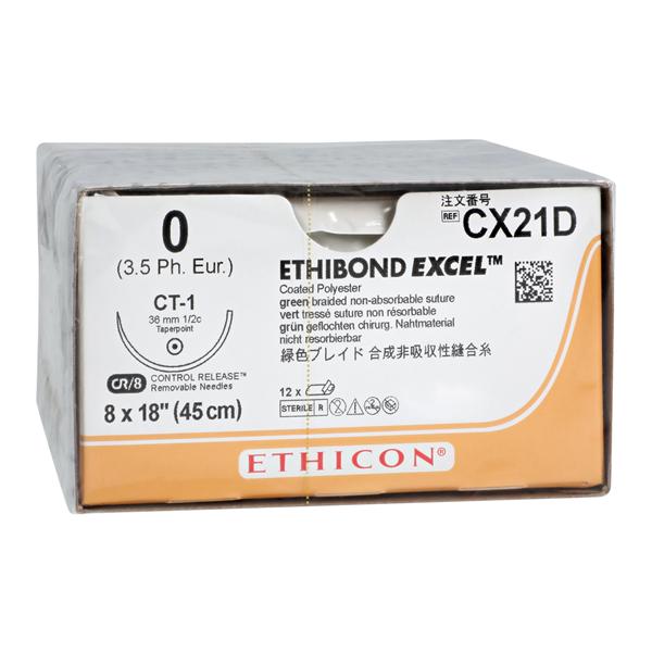 Ethibond Excel Suture 0 8-18" Polyester Braid CT-1 Green 12/Bx