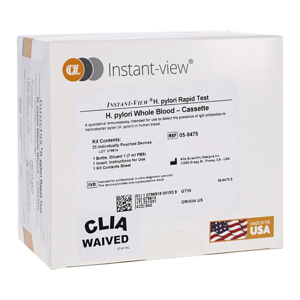Instant-View H.Pylori Test Cassette CLIA Waived For Whole Blood 25/Bx