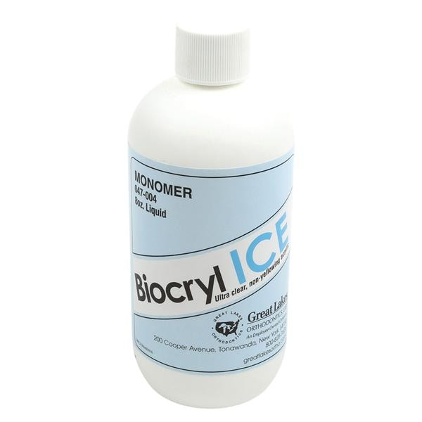 Biocryl ICE Orthodontic Resin Non-Yellowing Acrylic Monomer Clear 8oz/Bt