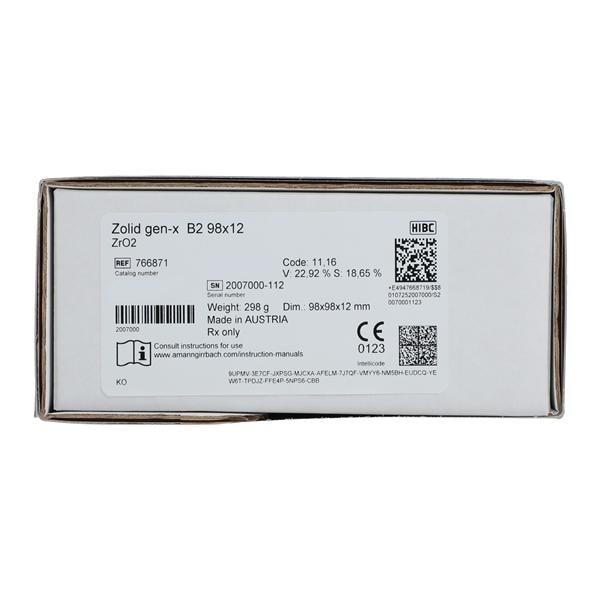 Zolid Gen-X Zirconia Disc B2 98x12 Ea