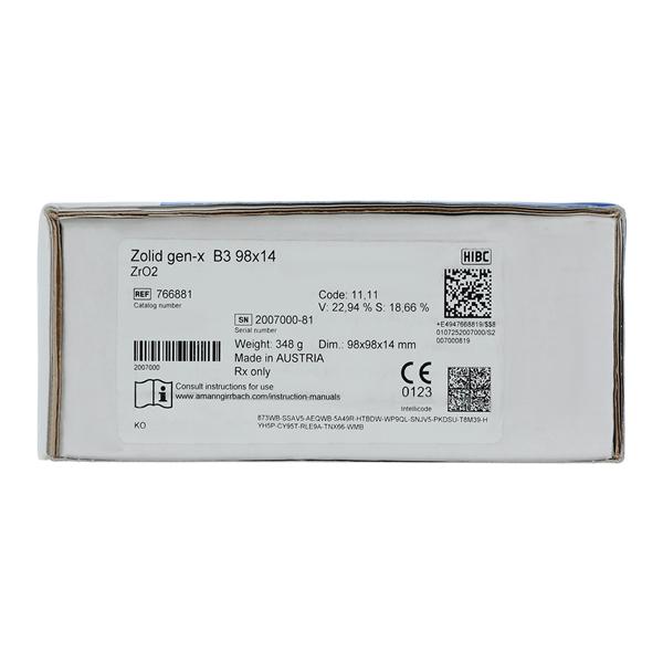 Zolid Gen-X Zirconia Disc B3 98x14 Ea