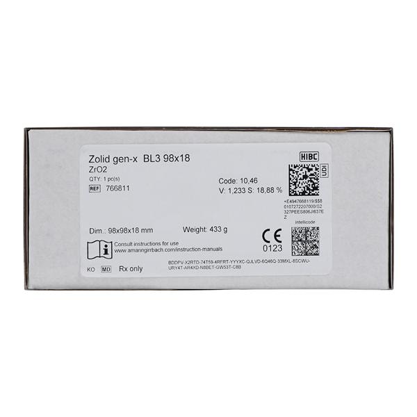 Zolid Gen-X Zirconia Disc BL3 98x18 Ea