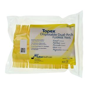 Topex Dual Arch Fluoride Trays Foam Small w/ Lckng Hdls Yellow Disposable 50/Pk