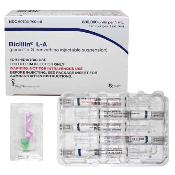 Bicillin L-A Injection 600KU Pediatric Prefilled Syringe 1mL 10/Pk