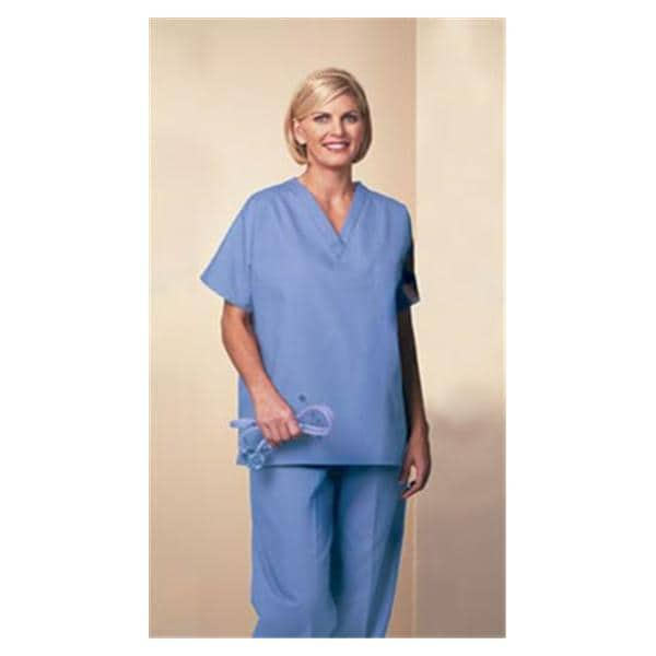 Fashion Seal Scrub Shirt V-Neck 1 Pocket 4X Large Ceil Blue Unisex Ea