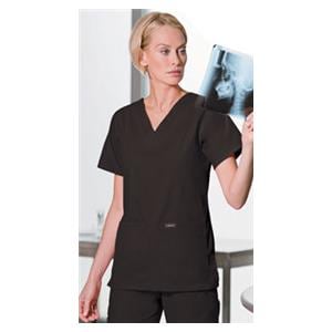 Scrub Shirt 65% Plstr/35% Ctn V-Neck 4 Pkts Short Sleeves Medium Blk Womens Ea