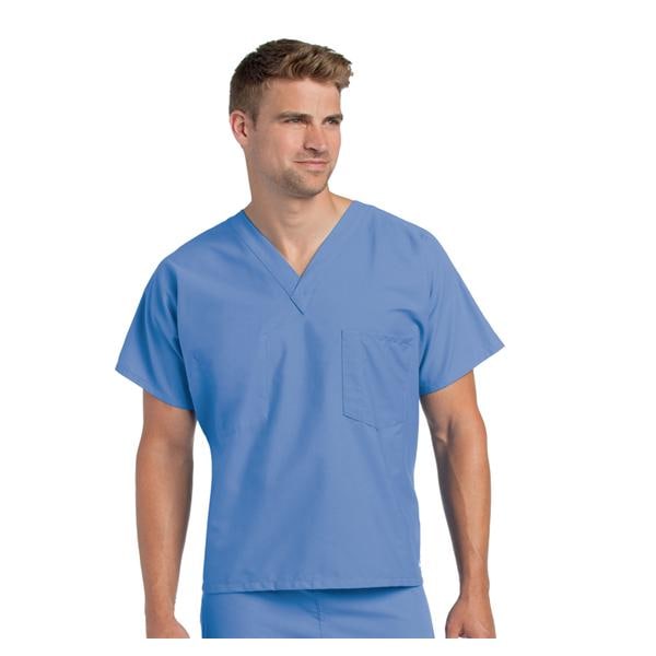 Scrub Shirt V-Neck 1 Pocket Short Sleeves Small Ceil Blue Unisex Ea