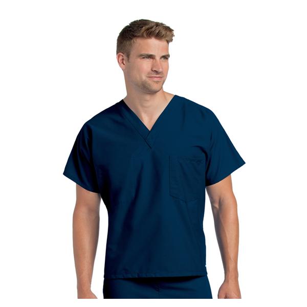 Scrub Shirt Poly/Ctn V-Neck 1 Pocket Short Sleeves Small Navy Unisex Ea