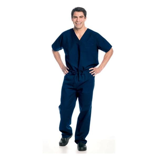 Scrub Shirt V-Neck 1 Pocket Short Sleeves X-Small Navy Unisex Ea