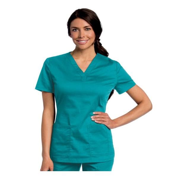 Scrub Shirt 65% Plstr/35% Ctn V-Neck 1 Pocket Short Sleeves Small Teal Unisex Ea