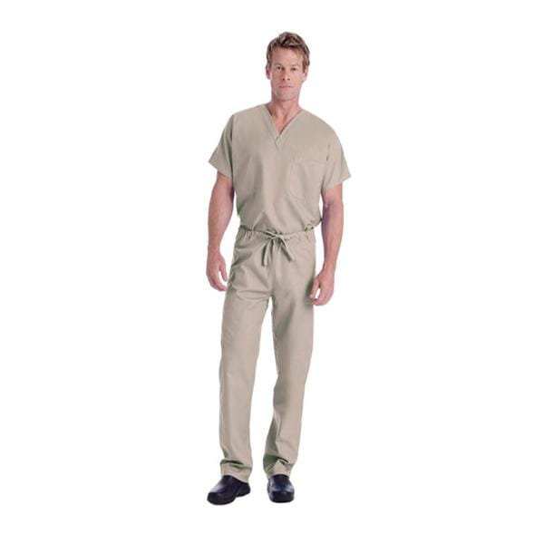 Scrub Shirt 65% Plstr/35% Ctn V-Neck 1 Pocket Short Sleeves Small Sand Unisex Ea