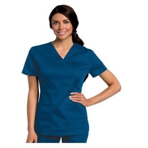 Scrub Shirt V-Neck 4 Pockets Short Sleeves 2X Large Galaxy Blue Womens Ea