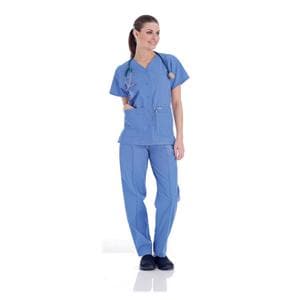 Scrub Shirt V-Neck 4 Pockets Short Sleeves X-Small Ceil Blue Womens Ea