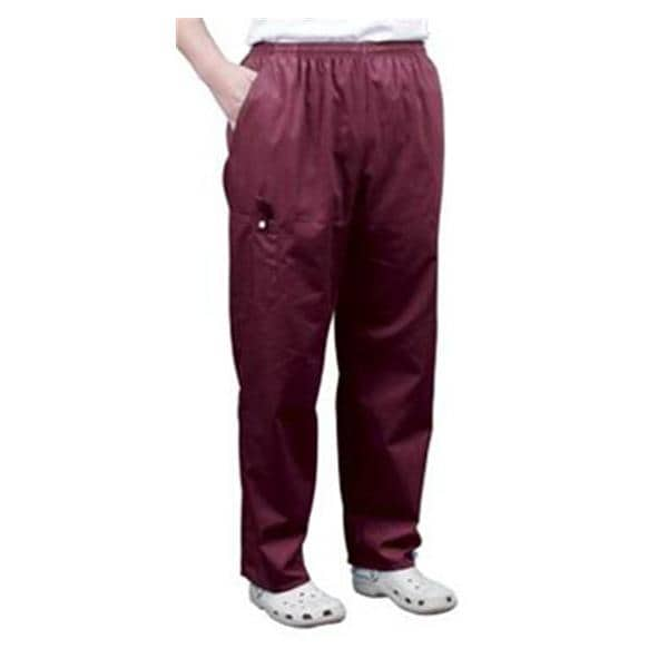 Scrub Pant 65% Polyester / 35% Cotton 4 Pockets Large Burgundy Unisex Ea