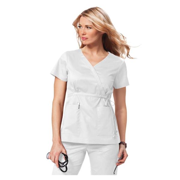 Scrub Shirt Poly/Ctn 2 Pockets Short Sleeves Medium White Womens Ea