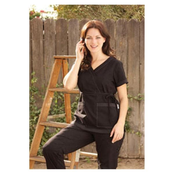 Scrub Shirt 55% Cot / 45% Plystr 2 Pockets Short Sleeves X-Small Black Womens Ea