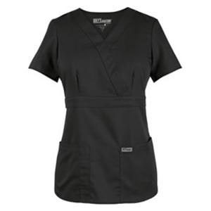 Greys Anatomy Scrub Shirt Poly/Ryn Mck Wrp Nck 3 Pkts Shrt Slvs XL Blk Womens Ea