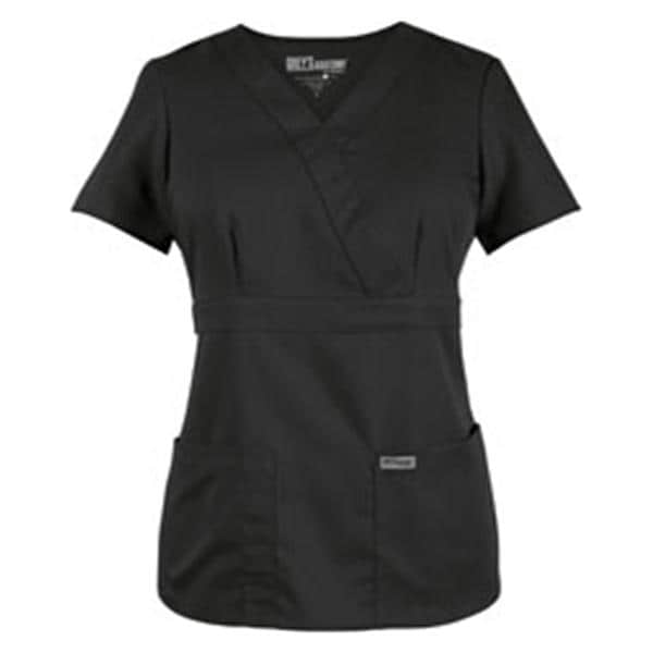 Greys Anatomy Scrub Shirt Poly/Ryn Mck Wrp Nck 3 Pkts Shrt Slvs XS Blk Womens Ea