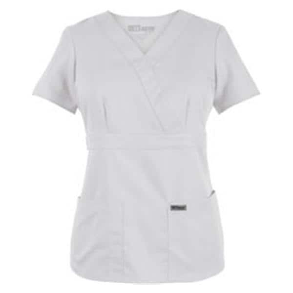Greys Anatomy Scrub Shirt Poly/Ryn Mck Wrp Nck 3 Pkts Shrt Slvs XS Wt Womens Ea